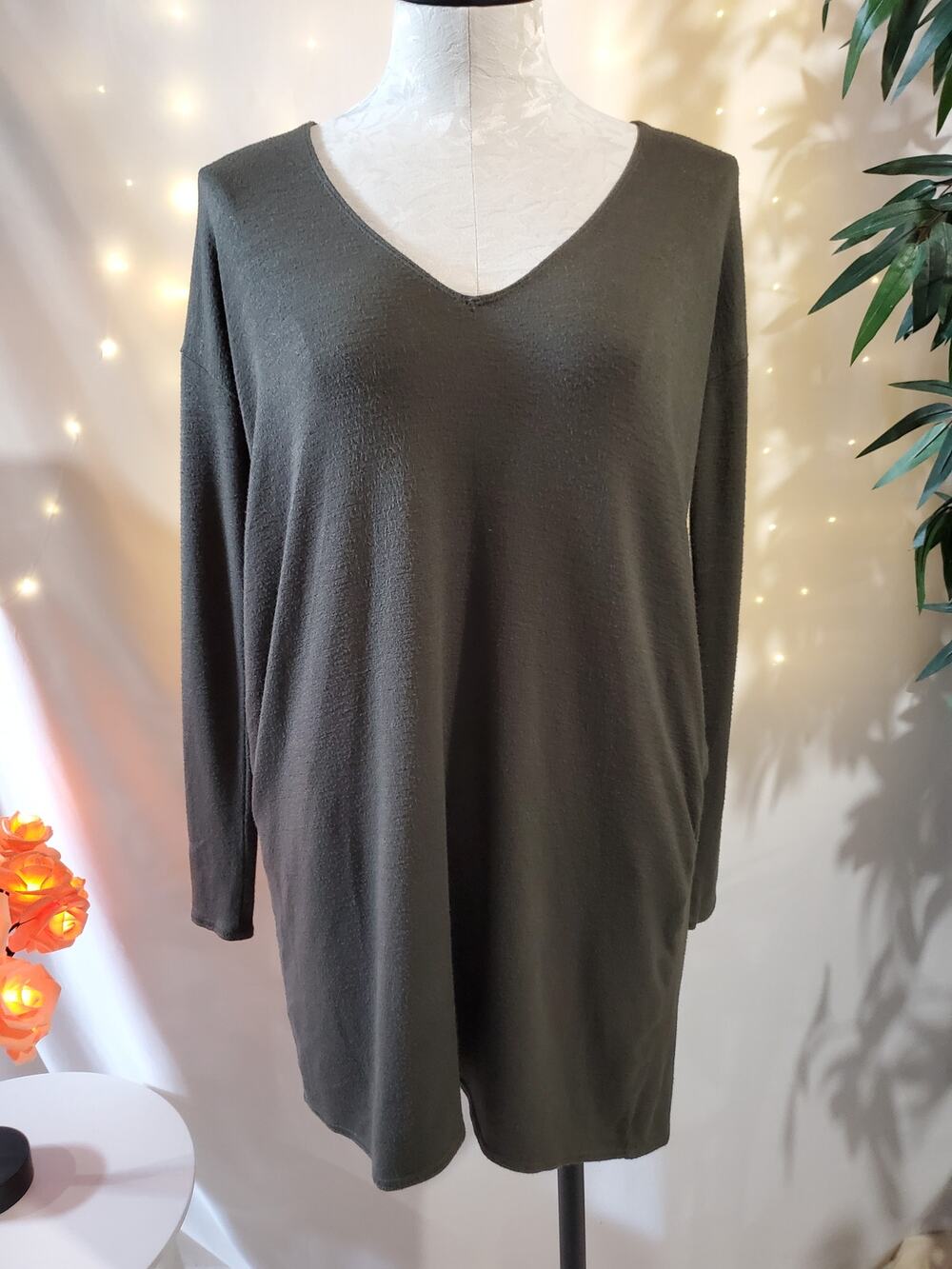 Wilfred Free Gail Olive Green Long Sleeve Knit Tunic Shirt Dress Womens Size XXS